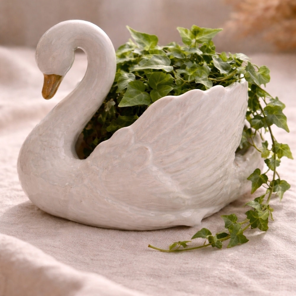 Elegant White Swan Planter